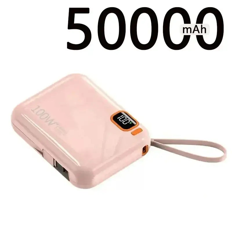 a pink power bank with a white background