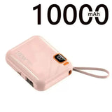 a pink power bank with a white background