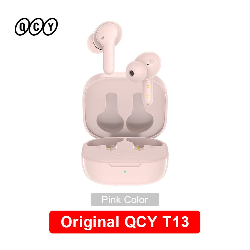 Pink wireless earbuds and charging case.