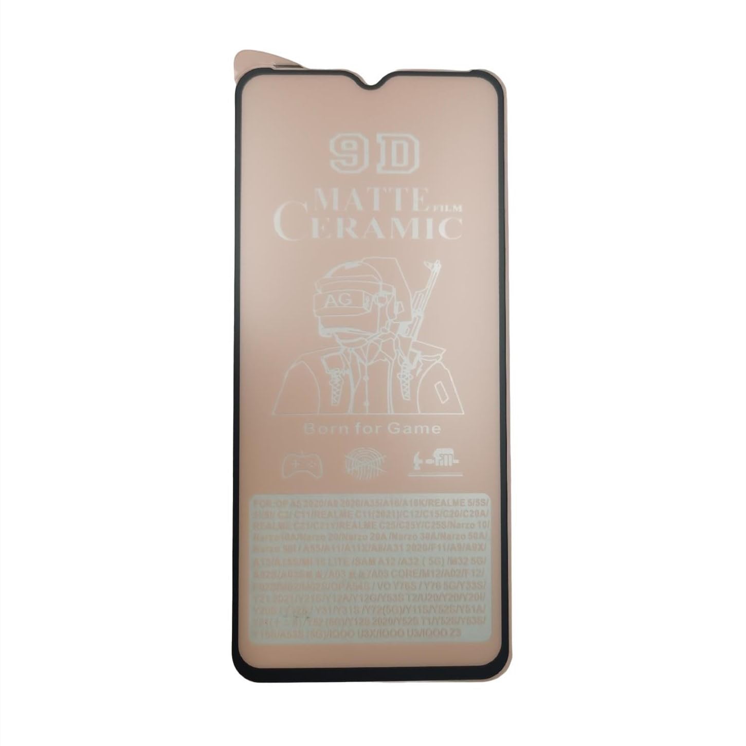 Pinkish-hued, 9D matte ceramic screen protector.