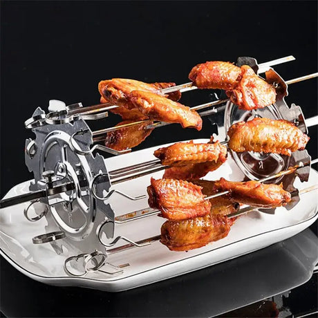 a plate with chicken on it and a meat cutter