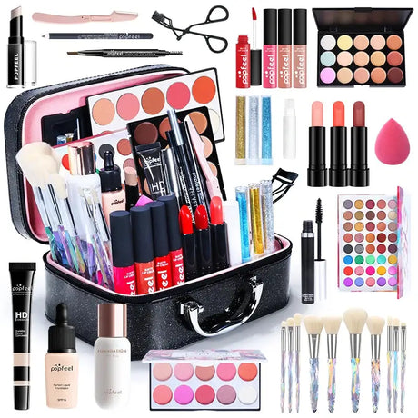 a bag filled with makeup and cosmetics