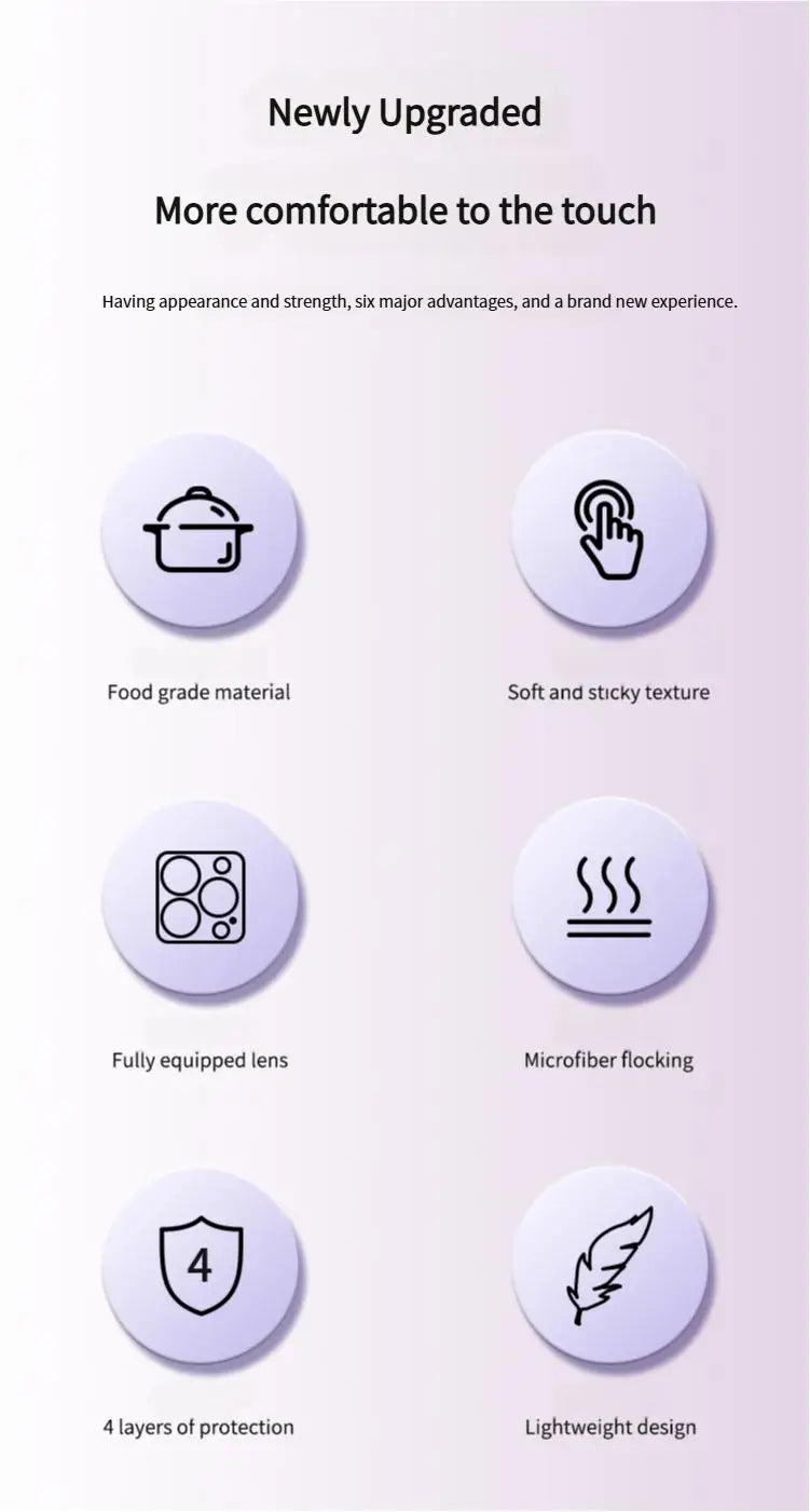 Promotional material for a product featuring six key benefits.