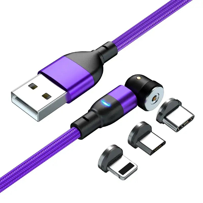 A purple braided usb cable with a usb plug