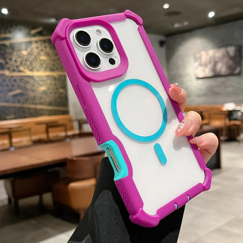 Purple and clear protective phone case with MagSafe compatibility