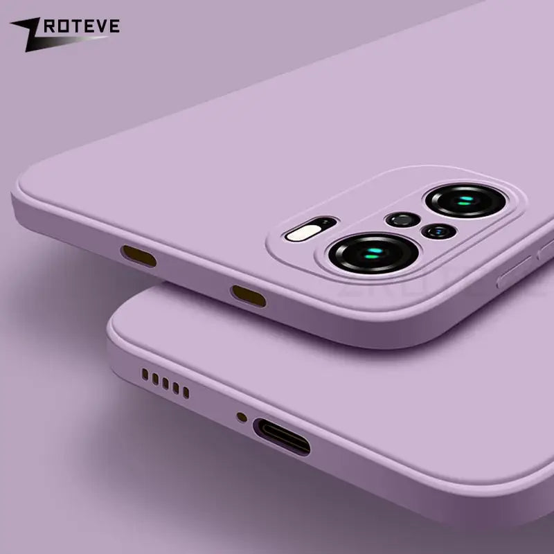the back and front of a purple iphone case