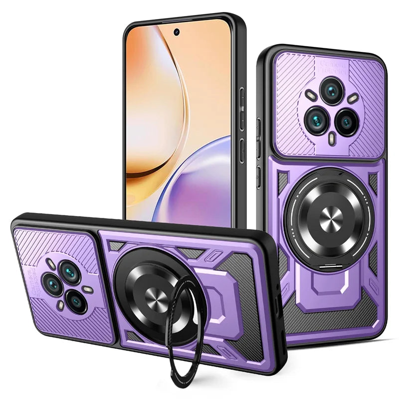 Purple phone cases with integrated kickstands and camera protection.