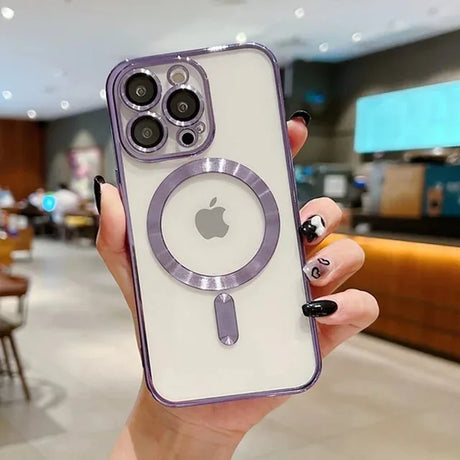 Purple-trimmed iPhone case with MagSafe.