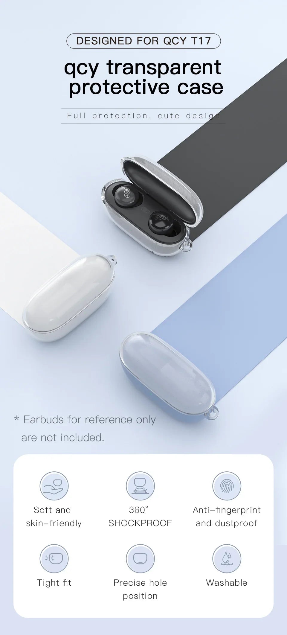 QCY T17 transparent protective case.
