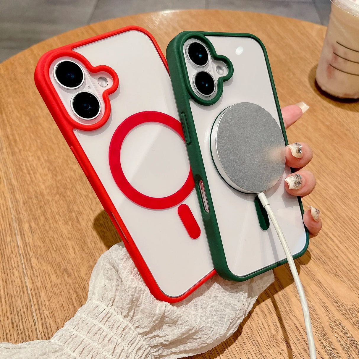 Red and green MagSafe iPhone cases.