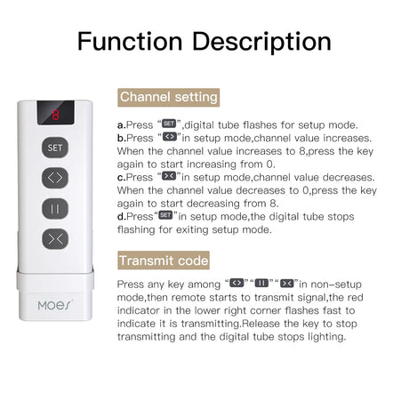 Remote control with channel setting instructions.
