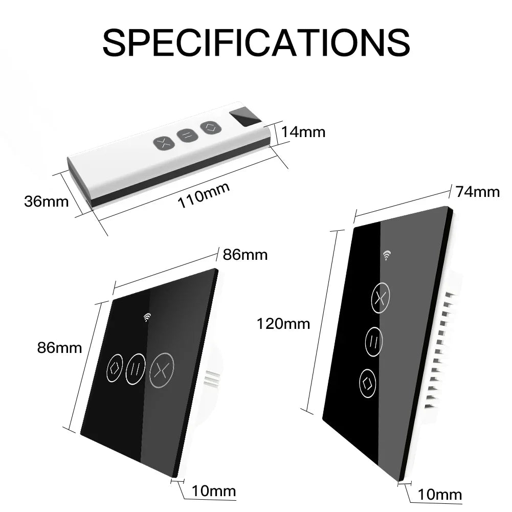 Remote control and touch panel specifications.