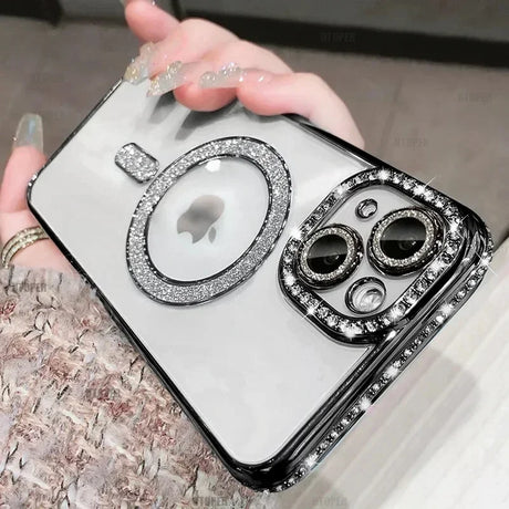 Rhinestone-studded phone case.