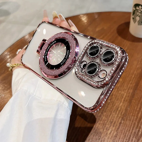 Rhinestone-studded phone case.