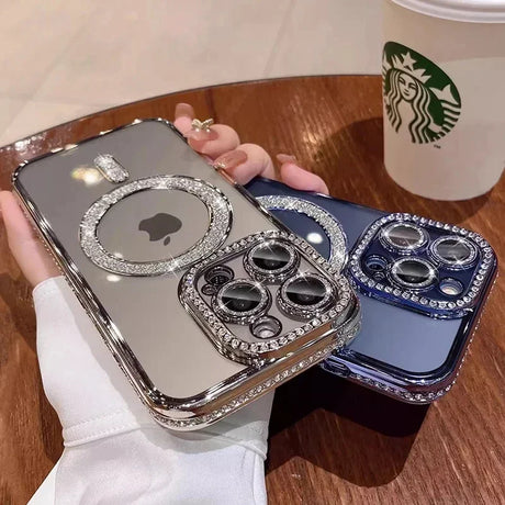 Rhinestone-studded phone cases.