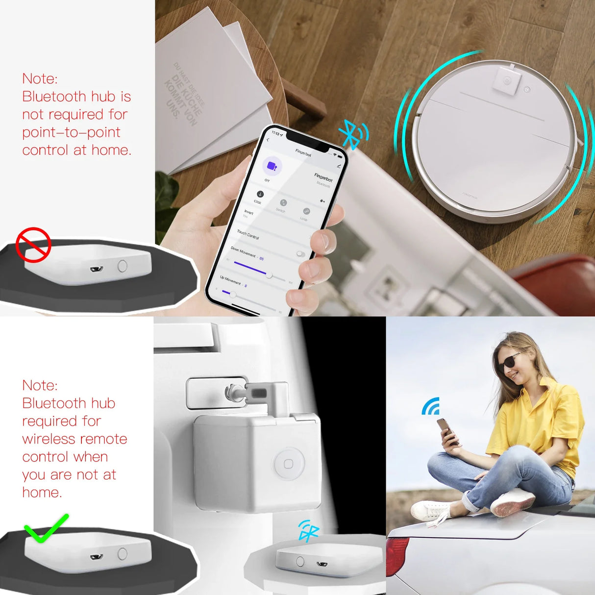 Robot vacuum cleaner and Bluetooth hub usage scenarios.