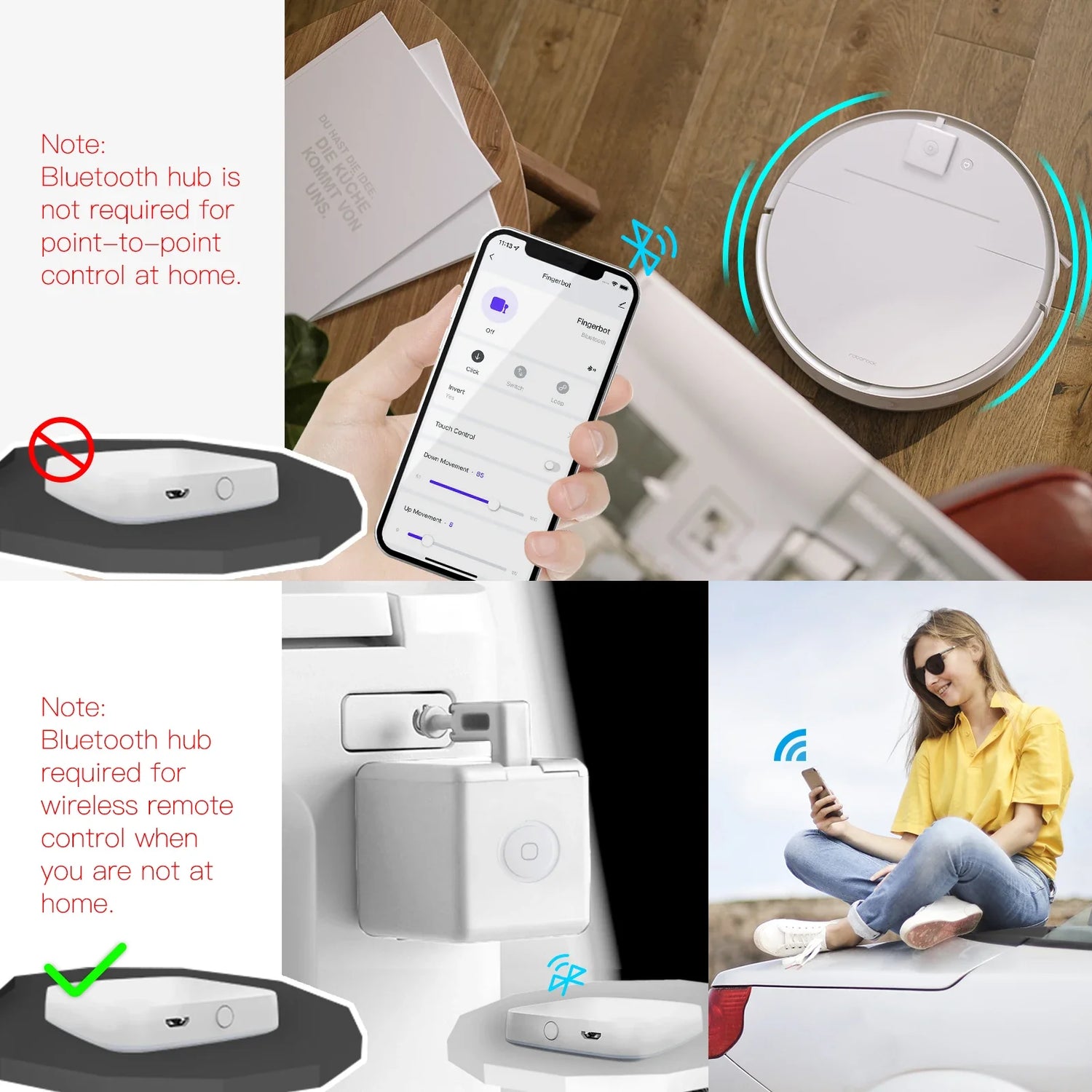 Robot vacuum cleaner and Bluetooth hub usage scenarios.
