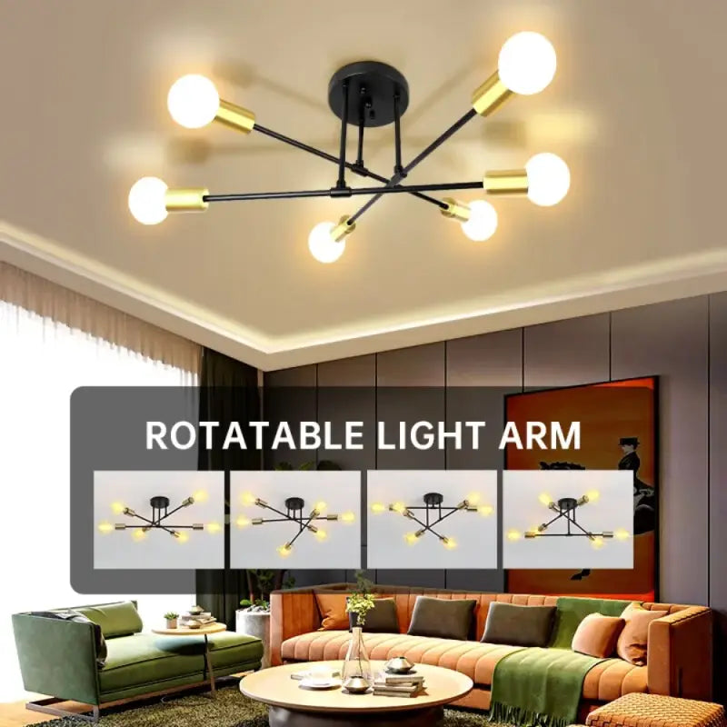 A living room with a couch and a ceiling light