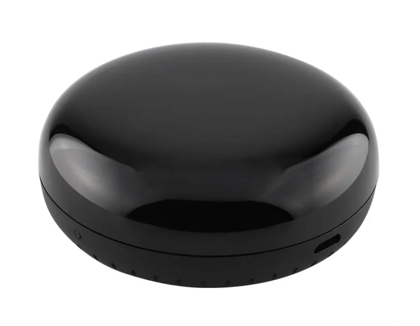 Round, glossy black device.