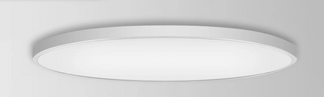 Round, white ceiling light.