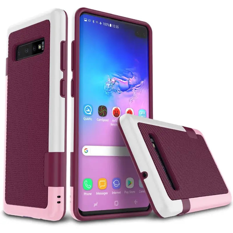 the back of a purple samsung s10 case