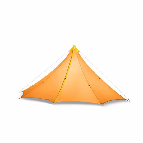 the tent is orange and has a yellow line