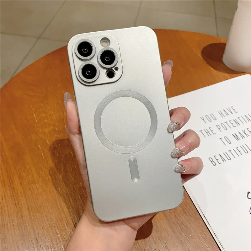 Silver iPhone case with MagSafe.
