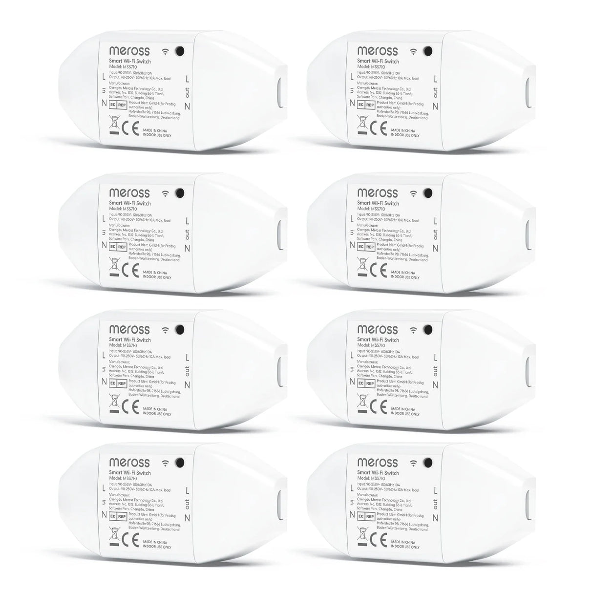six white leds with the logo on them