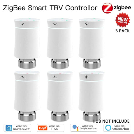 Six ZigBee smart TRV controllers.