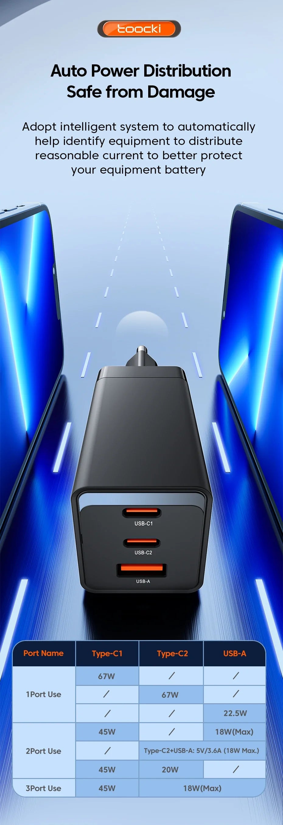 Sleek black electronic device with multiple charging ports and an orange logo.