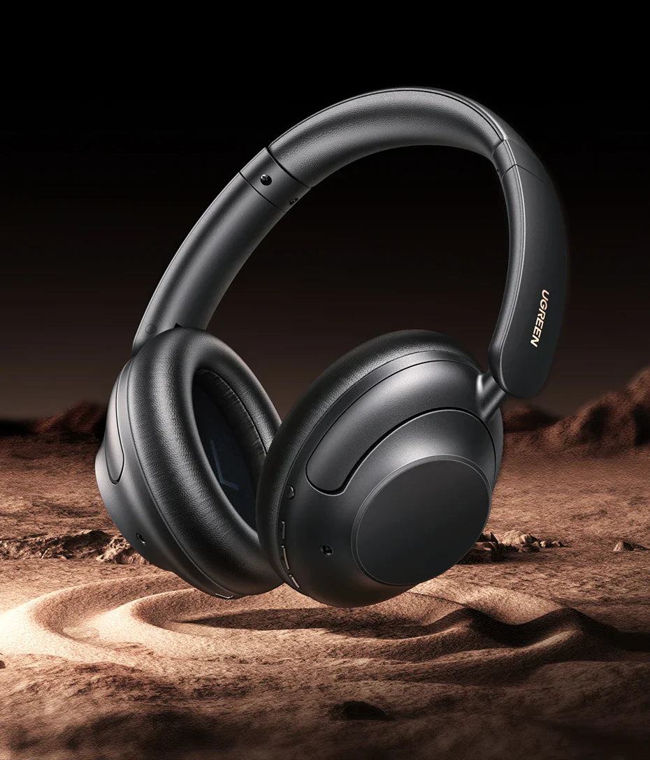 Sleek black over-ear wireless headphones with a curved headband design.