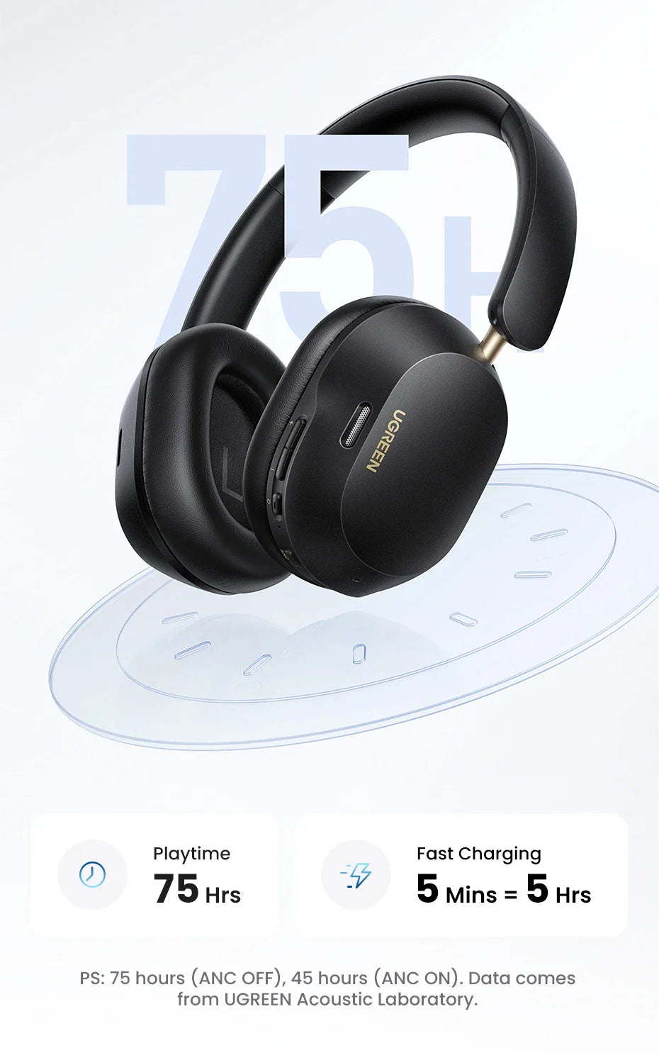 Sleek black over-ear wireless headphones with a curved headband design.
