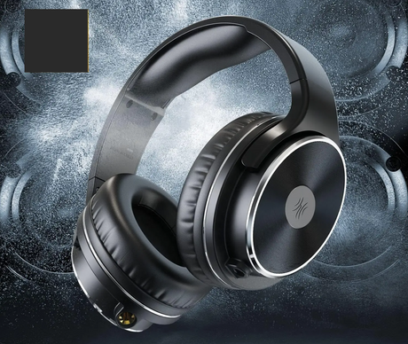 Sleek black wireless over-ear headphones with silver accents.