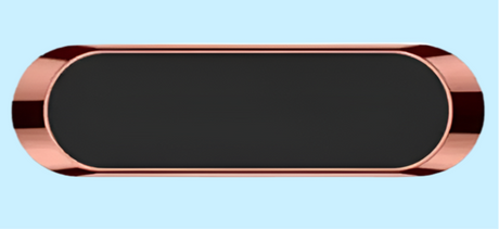 Sleek oval-shaped speaker or audio device with a rose gold metallic frame and black center panel.
