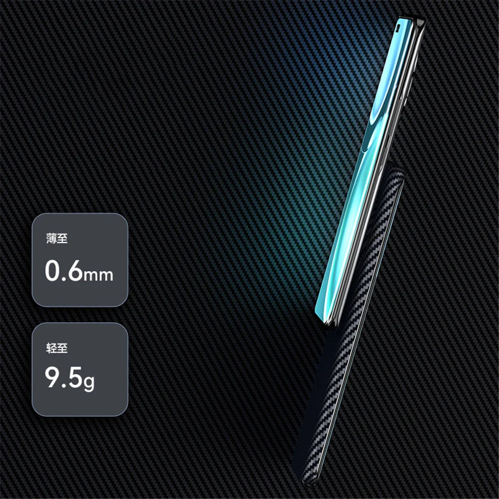 A sleek, reflective smartphone with a slim profile, accompanied by text indicating a thickness of 0.6mm and a weight of 9.5g.