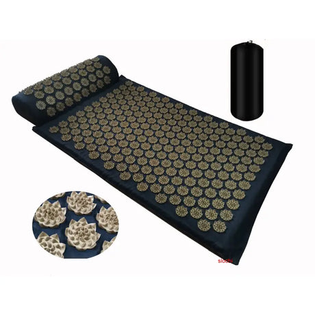 a black mat with a roll of fabric and a roll of beads