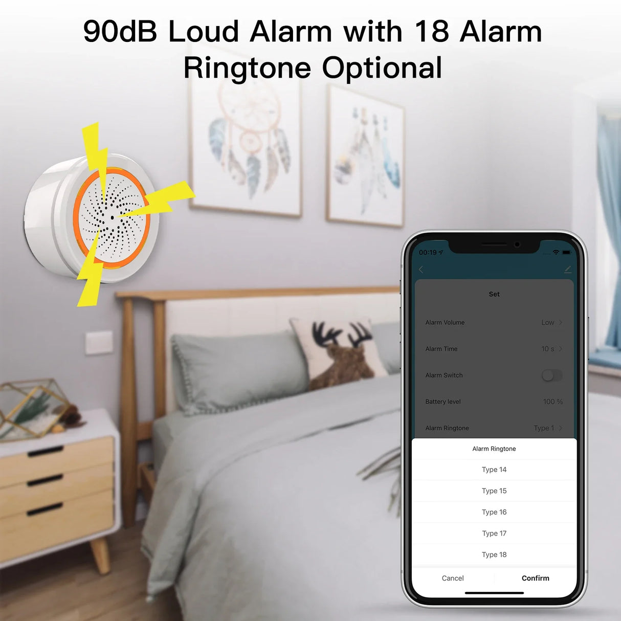 Smart alarm with customizable ringtones.