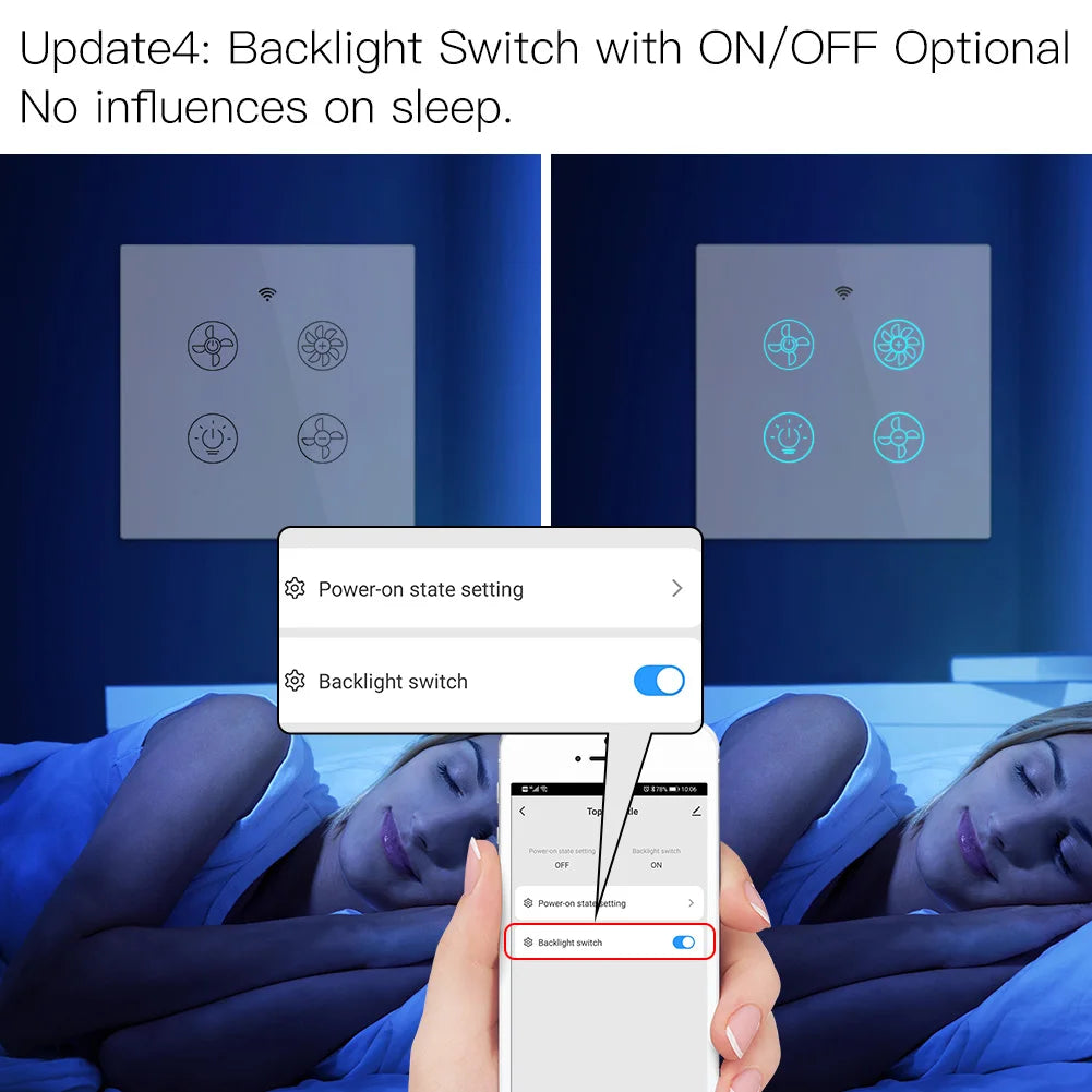 Smart backlight switch with app control.