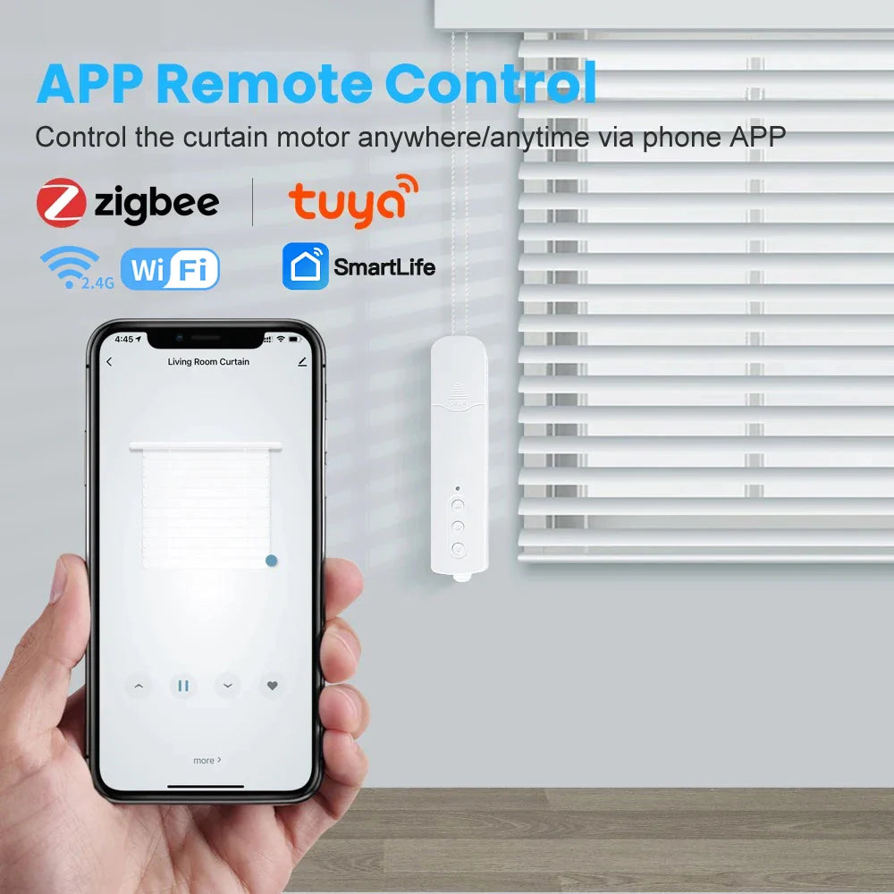 Smart blind motor controlled by a phone app.