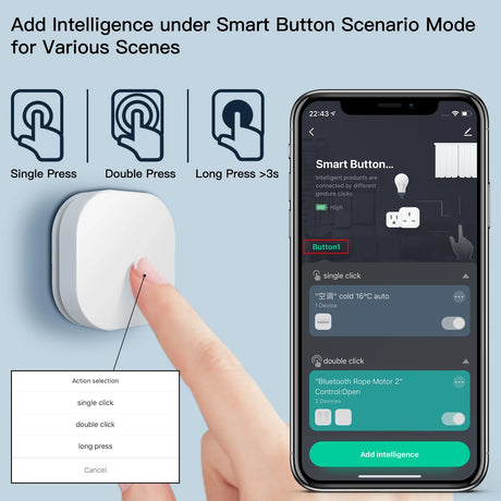Smart button and phone app interface.
