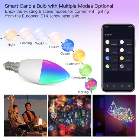 Smart candle bulb with multiple lighting modes.