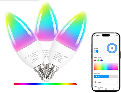 Smart candle light bulbs with smartphone control.