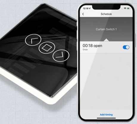 Smart curtain switch and scheduling app.