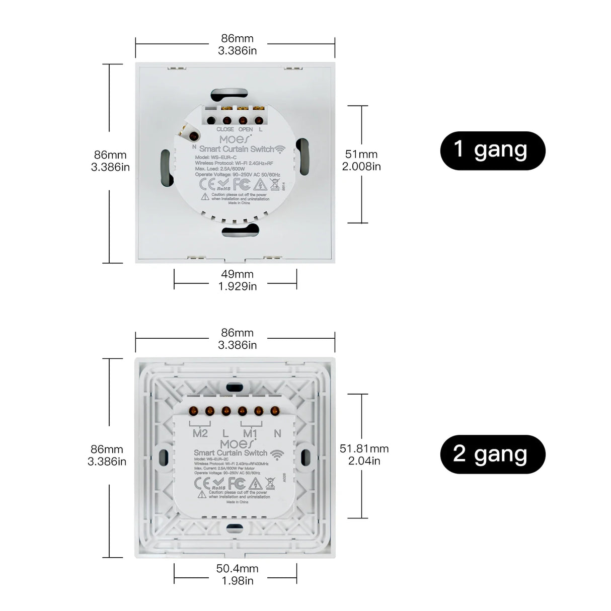Smart curtain switch dimensions.