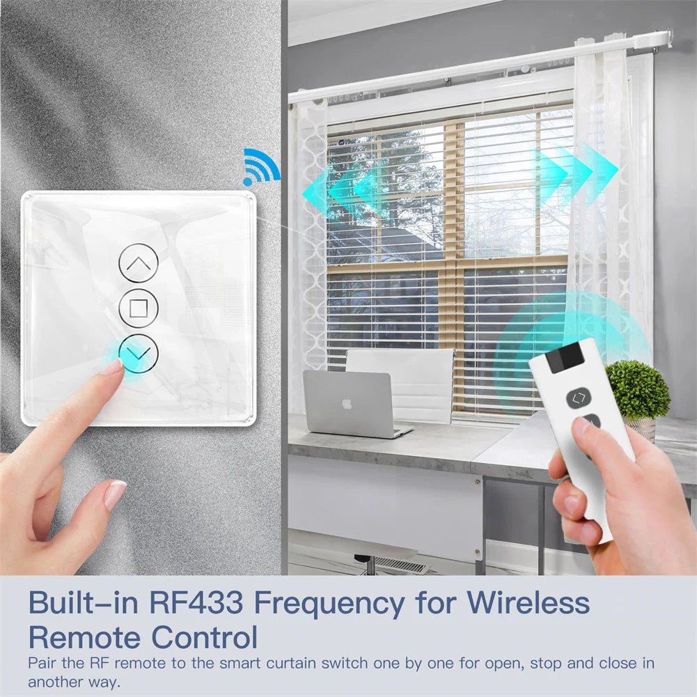 Smart curtain switch with remote control.