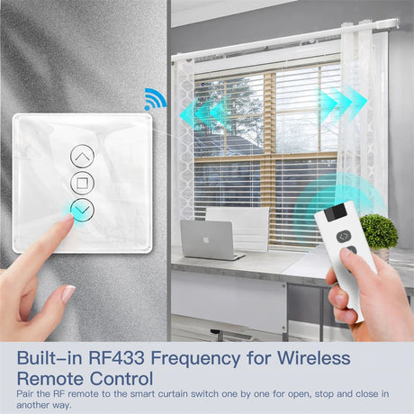 Smart curtain switch with remote control.