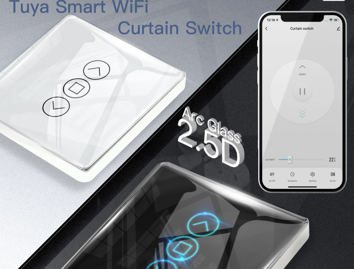 Smart curtain switch with smartphone app.