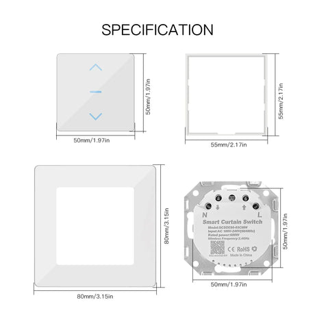 Smart curtain switch specifications.