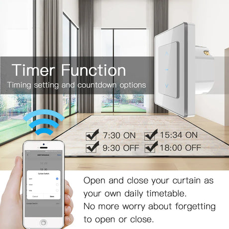 Smart curtain switch with timer function.