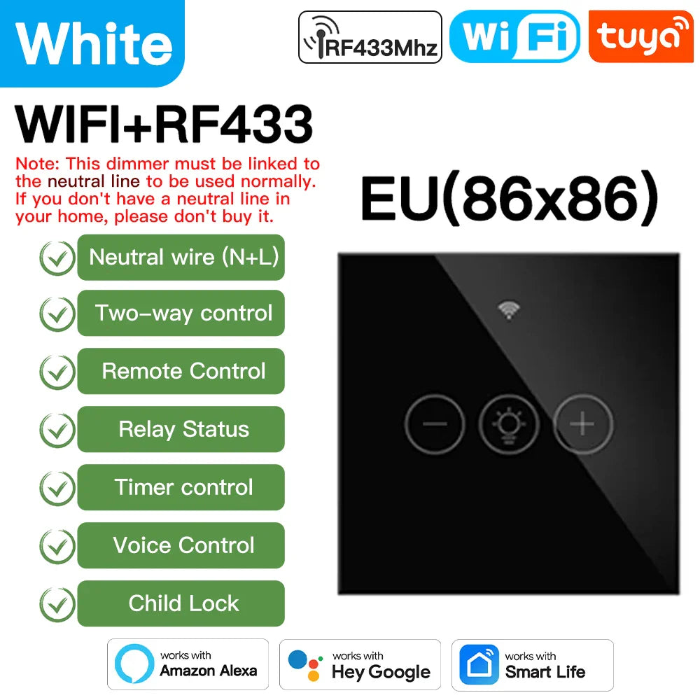 Smart dimmer switch with multiple control options.